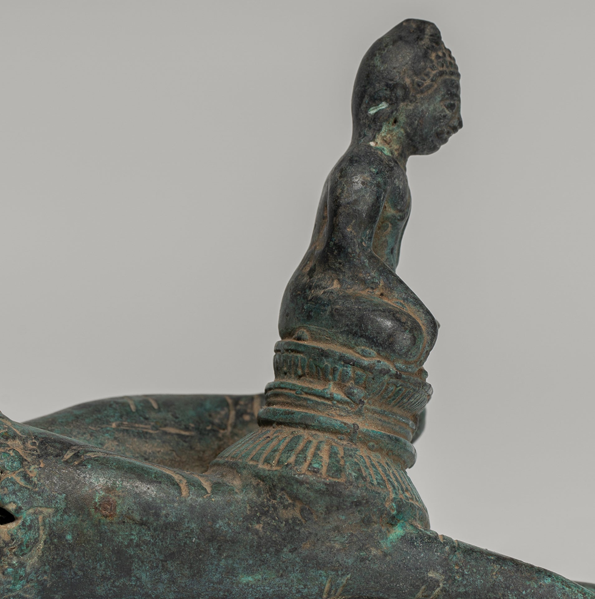 Freestanding Antique Khmer Style Bronze Hand & Buddha - 12cm/5"