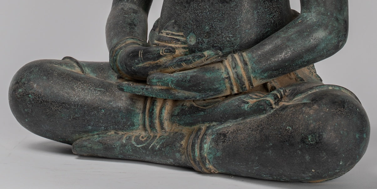 Estatua de Buda - Estatua de Buda de Meditación Amitabha de Bronce Antique Khmer - 55cm/22 "