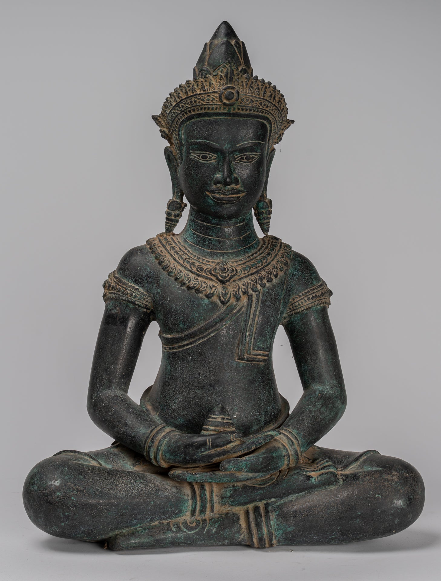 Estatua de Buda - Estatua de Buda de Meditación Amitabha de Bronce Antique Khmer - 55cm/22 "
