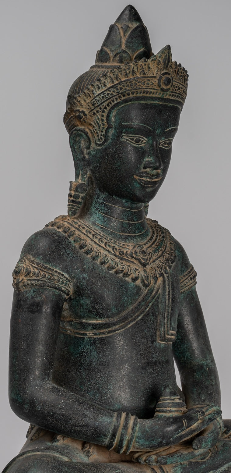Estatua de Buda - Estatua de Buda de Meditación Amitabha de Bronce Antique Khmer - 55cm/22 "