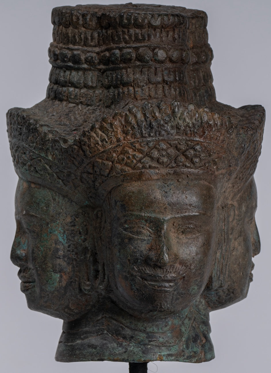 Brahma Statue - Antique Khmer in stile Khmer Monte Bronzo Brahma Head - Hindu God Creation - 24 cm/10 "