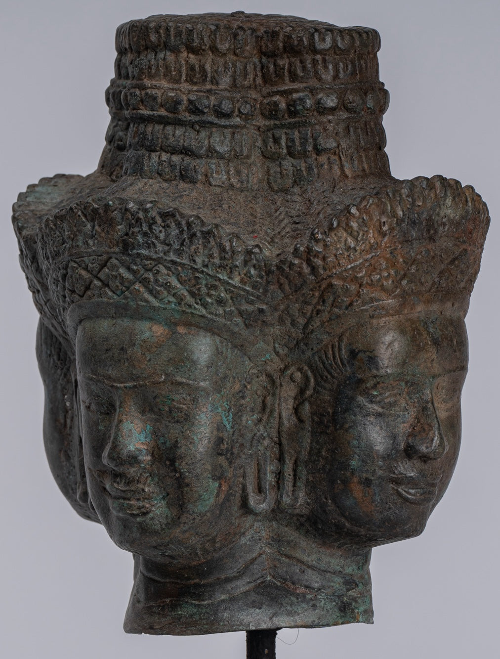 Brahma Statue - Antique Khmer in stile Khmer Monte Bronzo Brahma Head - Hindu God Creation - 24 cm/10 "