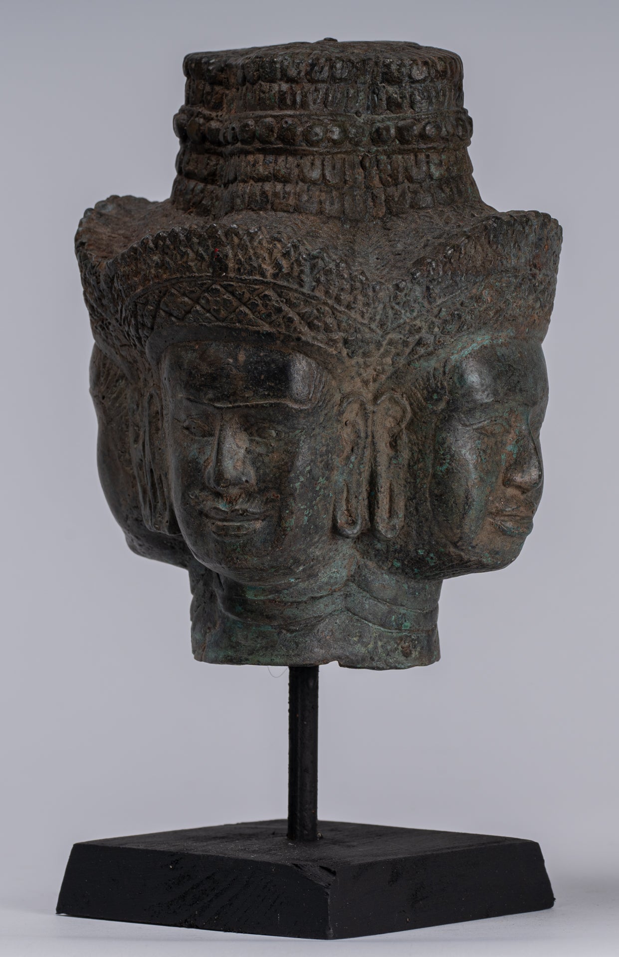 Brahma Statue - Antique Khmer in stile Khmer Monte Bronzo Brahma Head - Hindu God Creation - 24 cm/10 "