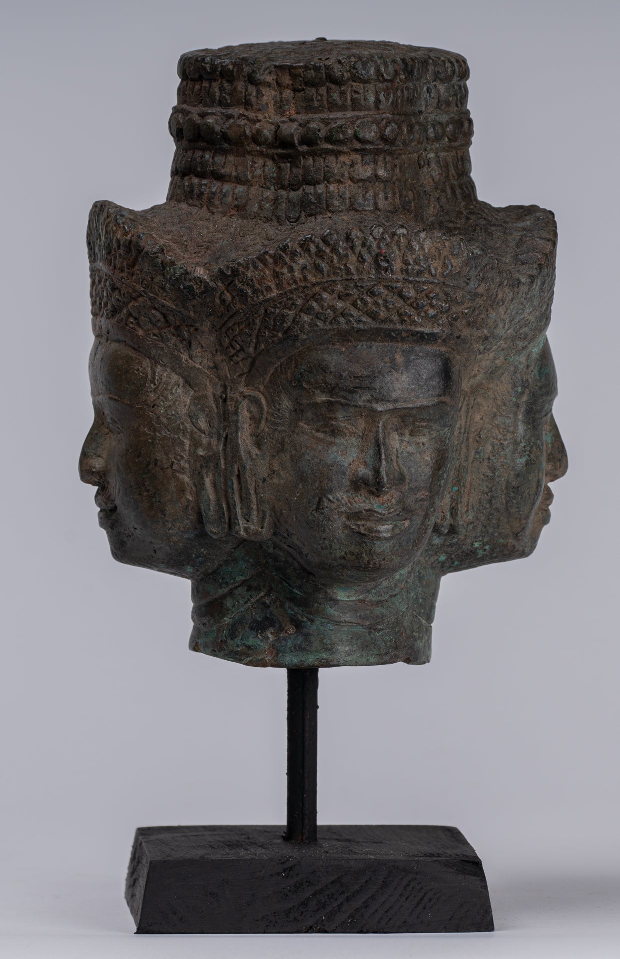 Brahma Statue - Antique Khmer in stile Khmer Monte Bronzo Brahma Head - Hindu God Creation - 24 cm/10 "