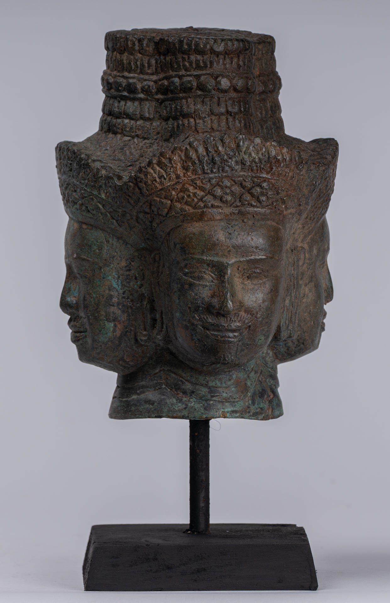 Brahma Statue - Antique Khmer in stile Khmer Monte Bronzo Brahma Head - Hindu God Creation - 24 cm/10 "