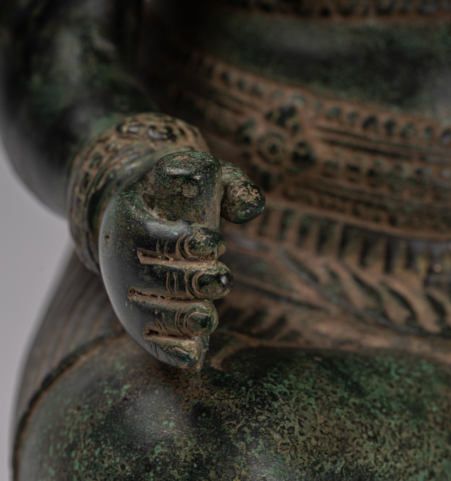 Ganesha Statue - Antique Khmer Style Angkor Wat Bronze Seated Four Arm Ganesh Statue - 38cm/15"