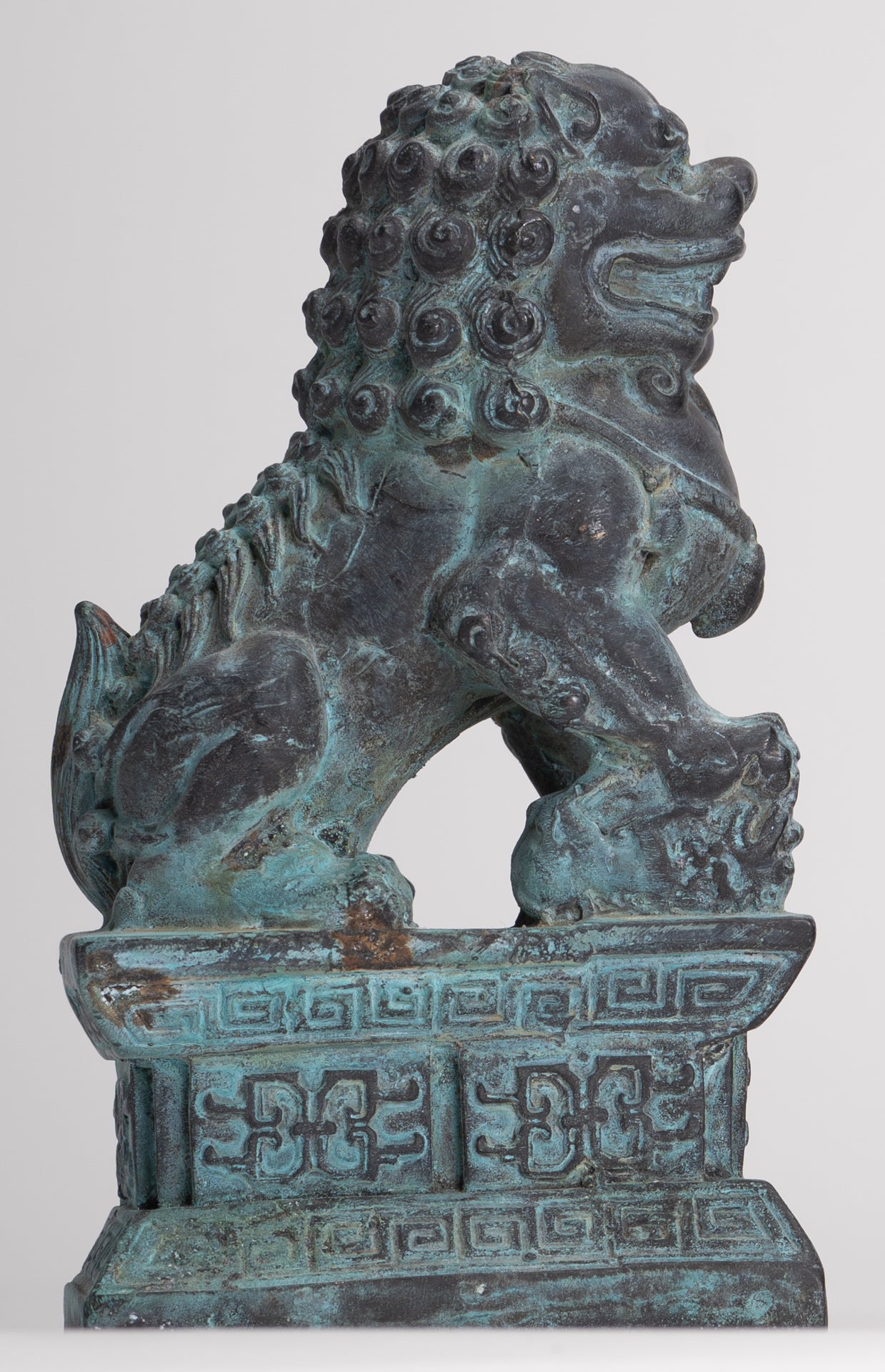 Antique Chinese Style Bronze Temple Guardian Lions Shishi Lions Foo Dogs Imperial Lions (Pair) - 16.5cm/7"