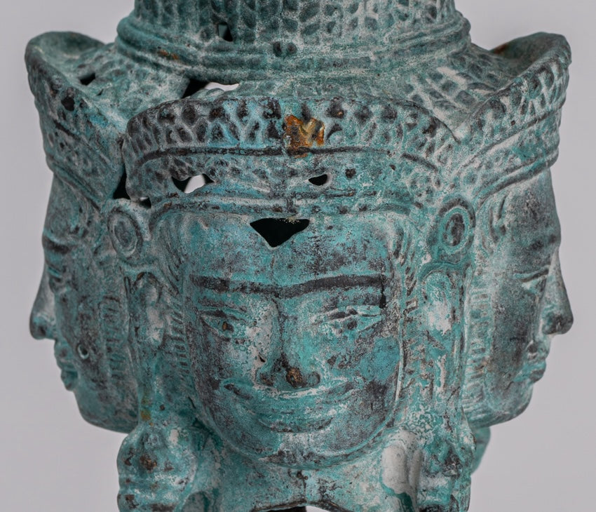 Brahma Statue - Antique Khmer in stile Khmer Monte Bronzo Brahma Head - Hindu God Creation - 18 cm/7 "