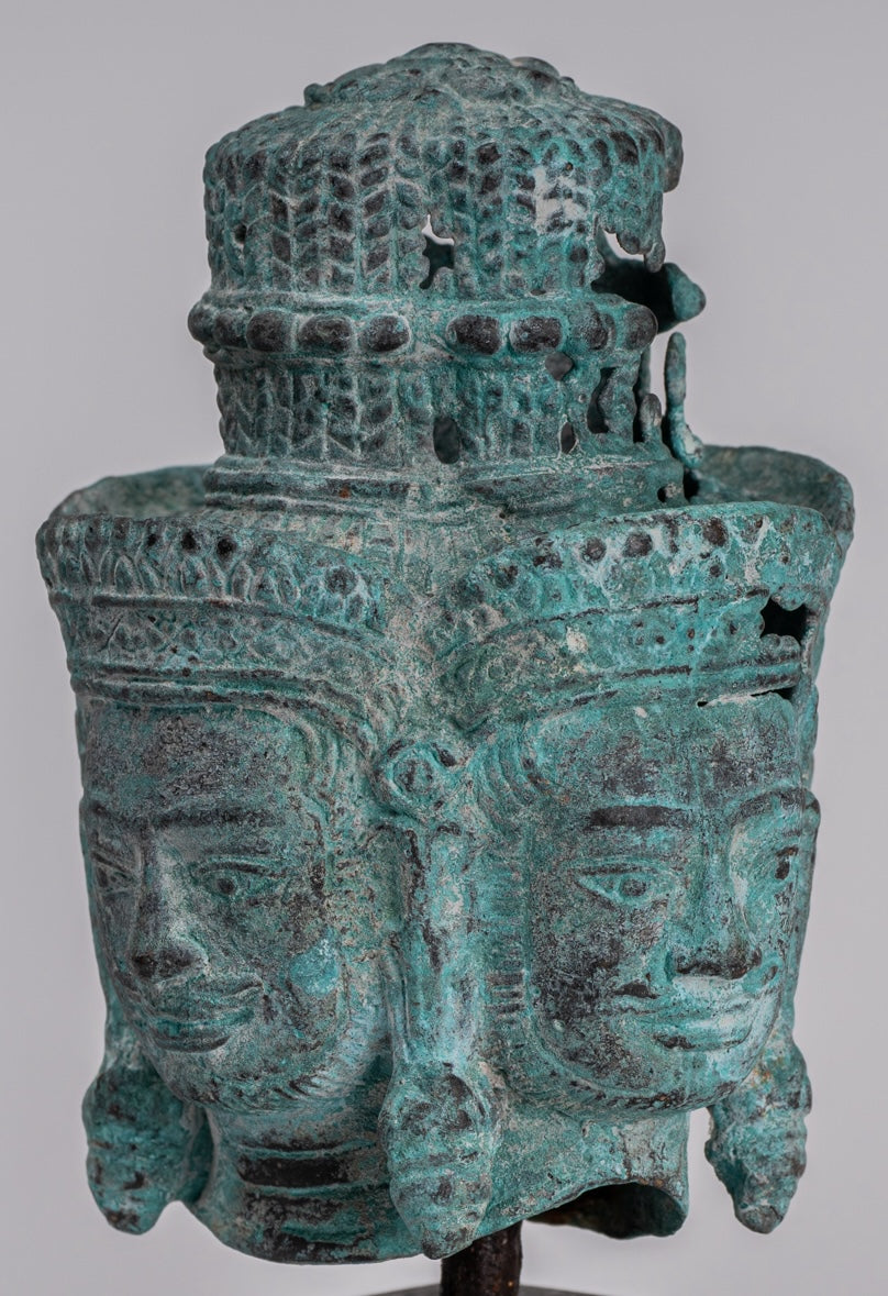 Brahma Statue - Antique Khmer in stile Khmer Monte Bronzo Brahma Head - Hindu God Creation - 18 cm/7 "
