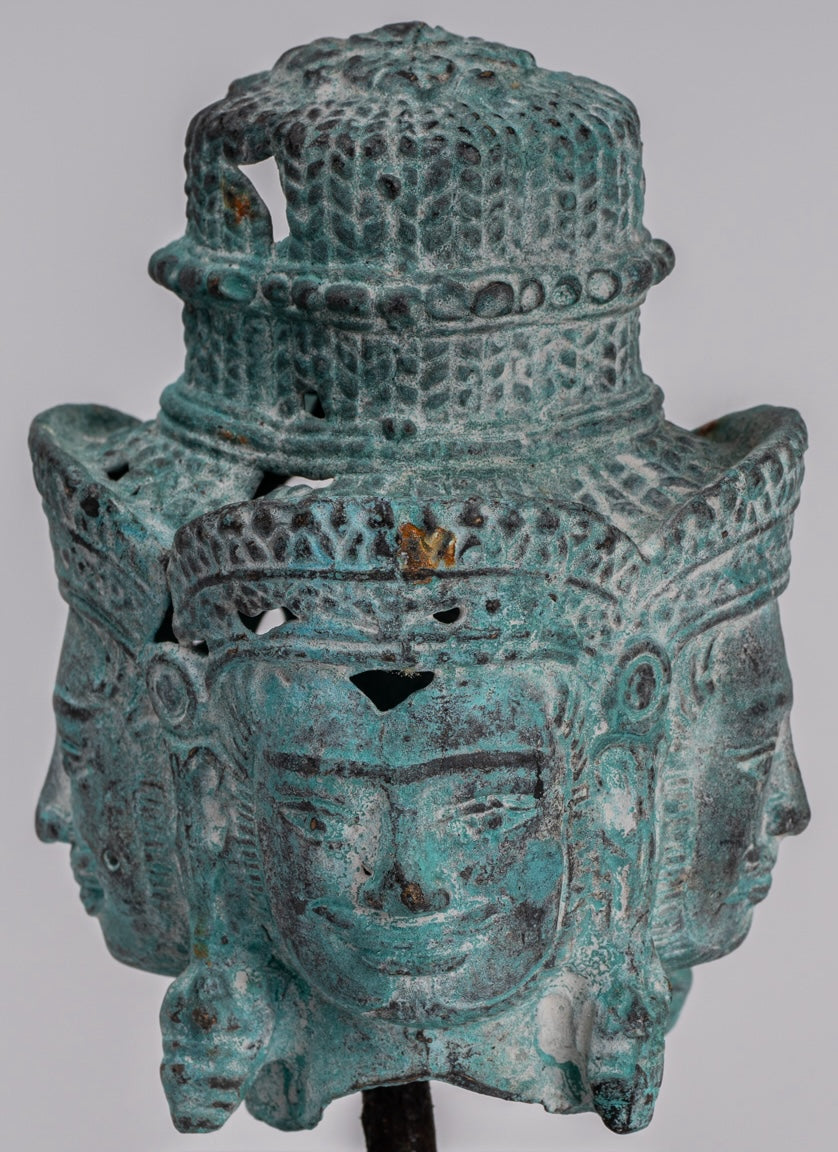 Brahma Statue - Antique Khmer in stile Khmer Monte Bronzo Brahma Head - Hindu God Creation - 18 cm/7 "