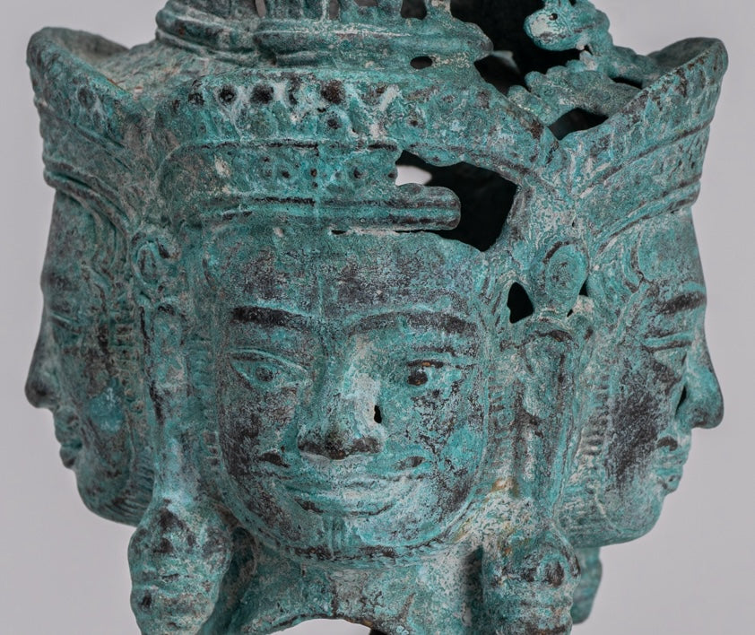 Brahma Statue - Antique Khmer in stile Khmer Monte Bronzo Brahma Head - Hindu God Creation - 18 cm/7 "