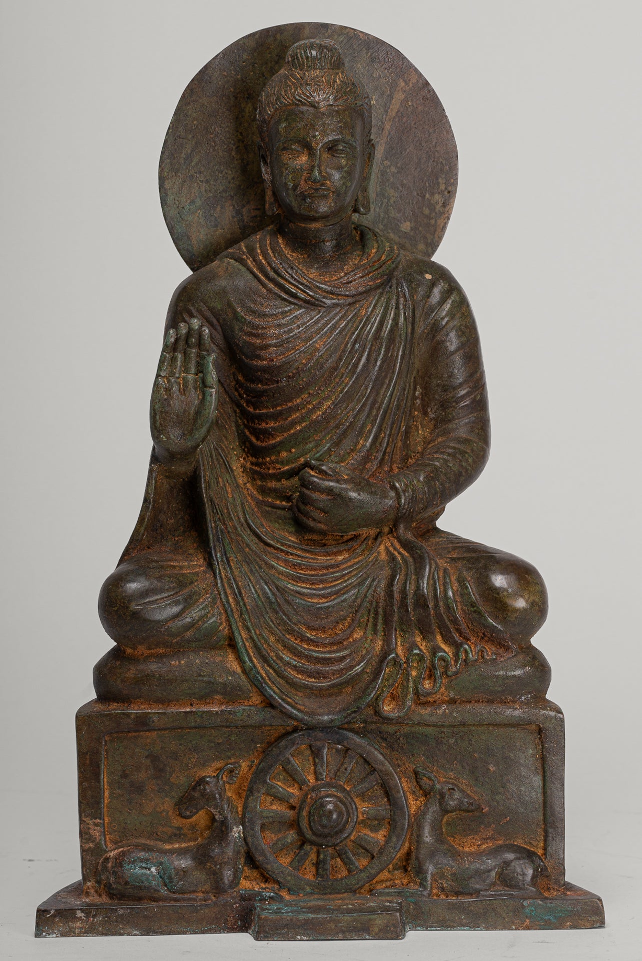 Indian Buddha Statue - Antique Gandhara Style Bronze Protection Buddha Statue - 35cm/14"