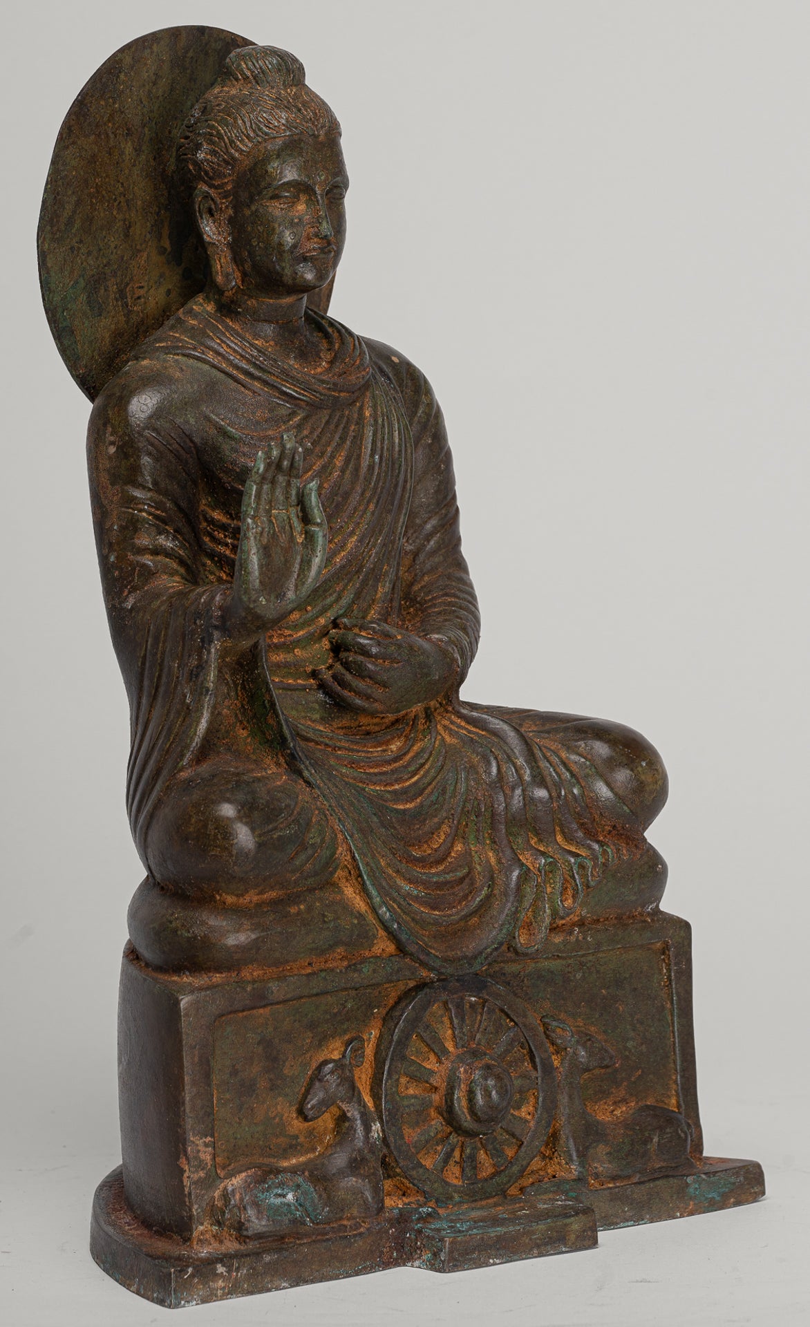 Indian Buddha Statue - Antique Gandhara Style Bronze Protection Buddha Statue - 35cm/14"