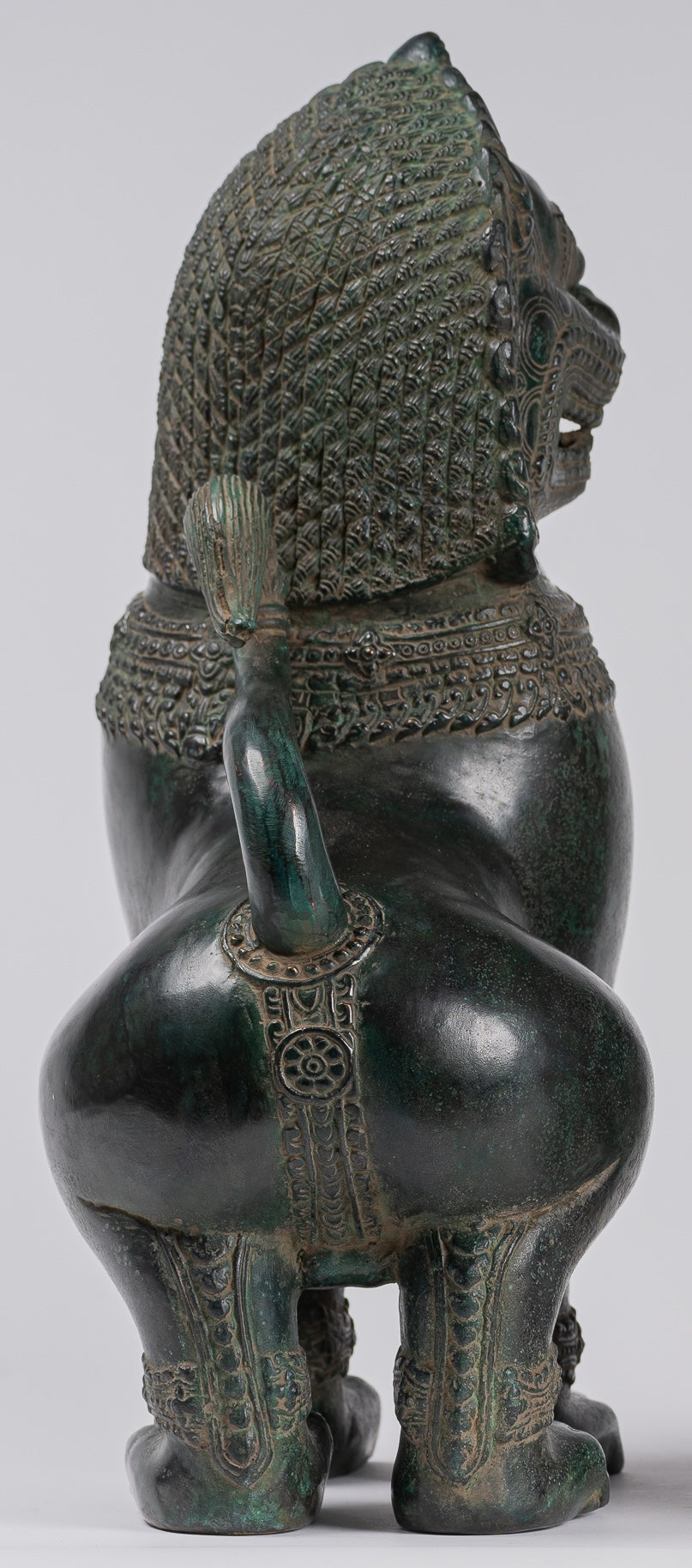 Temple Lions - Antique Khmer Style Bronze Standing Temple Guardians or Lions - 38cm/15"