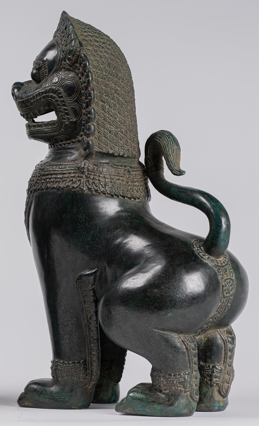 Temple Lions - Antique Khmer Style Bronze Standing Temple Guardians or Lions - 38cm/15"