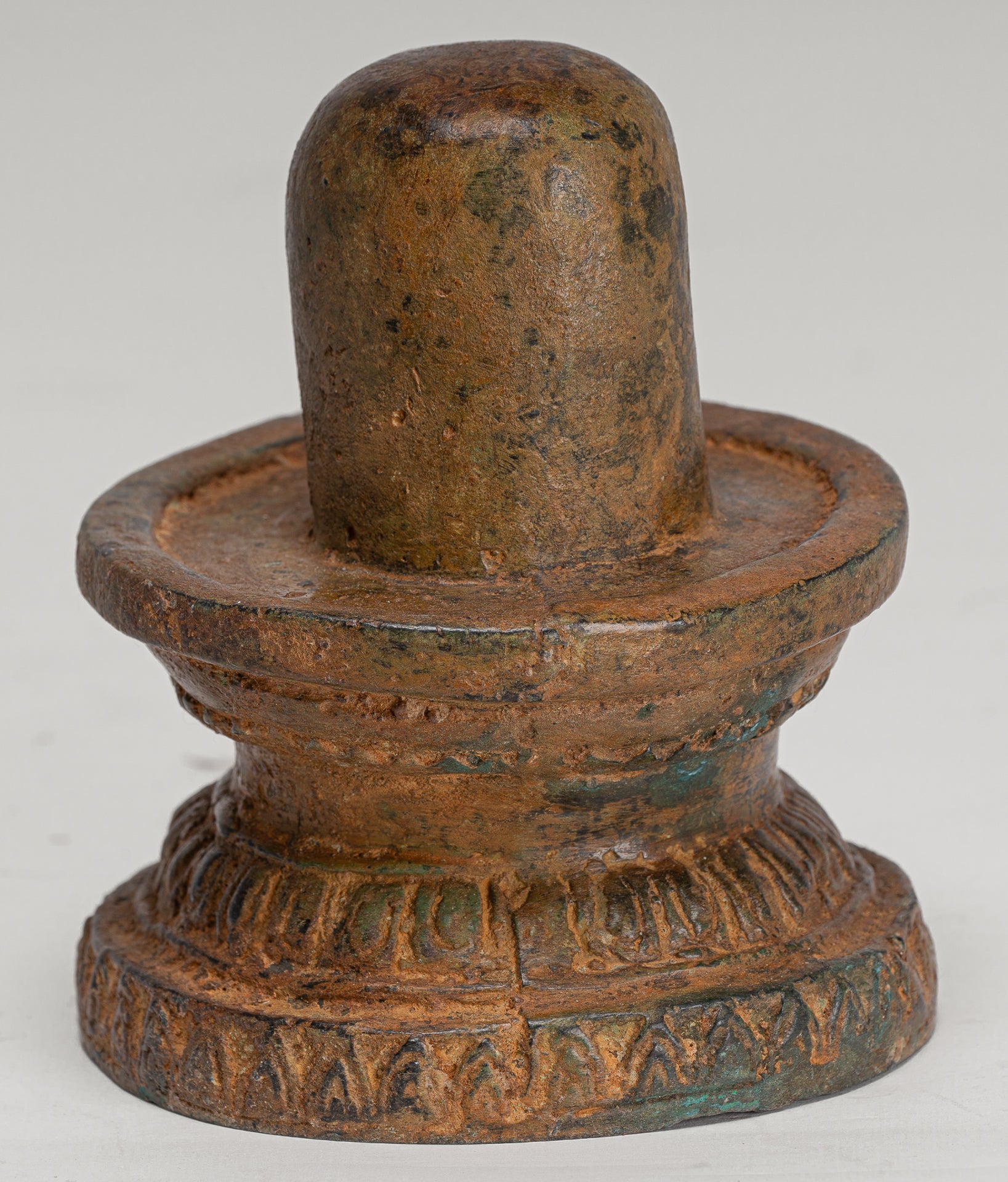 Linga - Antique Indian Style South Asia Bronze Shiva Linga / Lingnum & Yoni - 15cm/6"