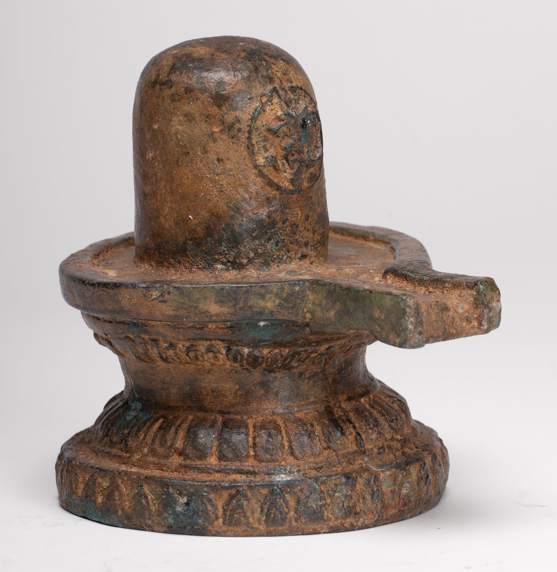 Linga - Antique Indian Style South Asia Bronze Shiva Linga / Lingnum & Yoni - 13cm/5"