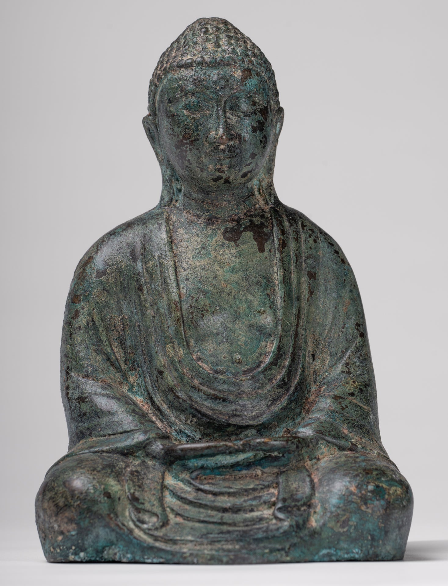 Japanese Buddha - Antique Japanese Style Bronze Seated Meditation Amitabha Buddha Statue - 18cm/7"