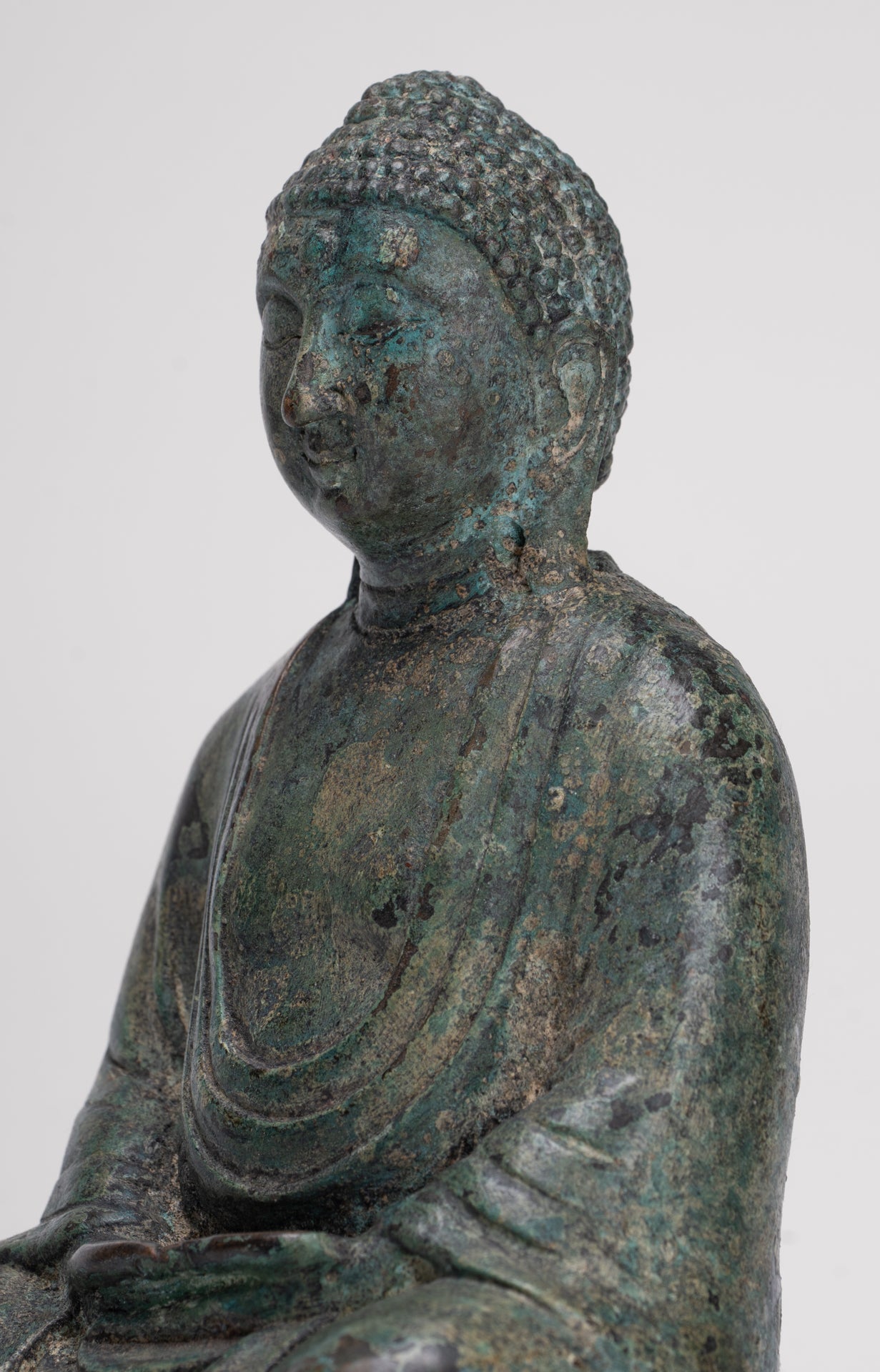 Japanese Buddha - Antique Japanese Style Bronze Seated Meditation Amitabha Buddha Statue - 18cm/7"