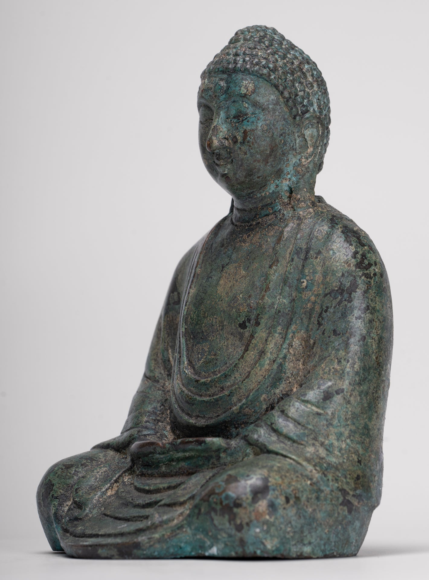 Japanese Buddha - Antique Japanese Style Bronze Seated Meditation Amitabha Buddha Statue - 18cm/7"