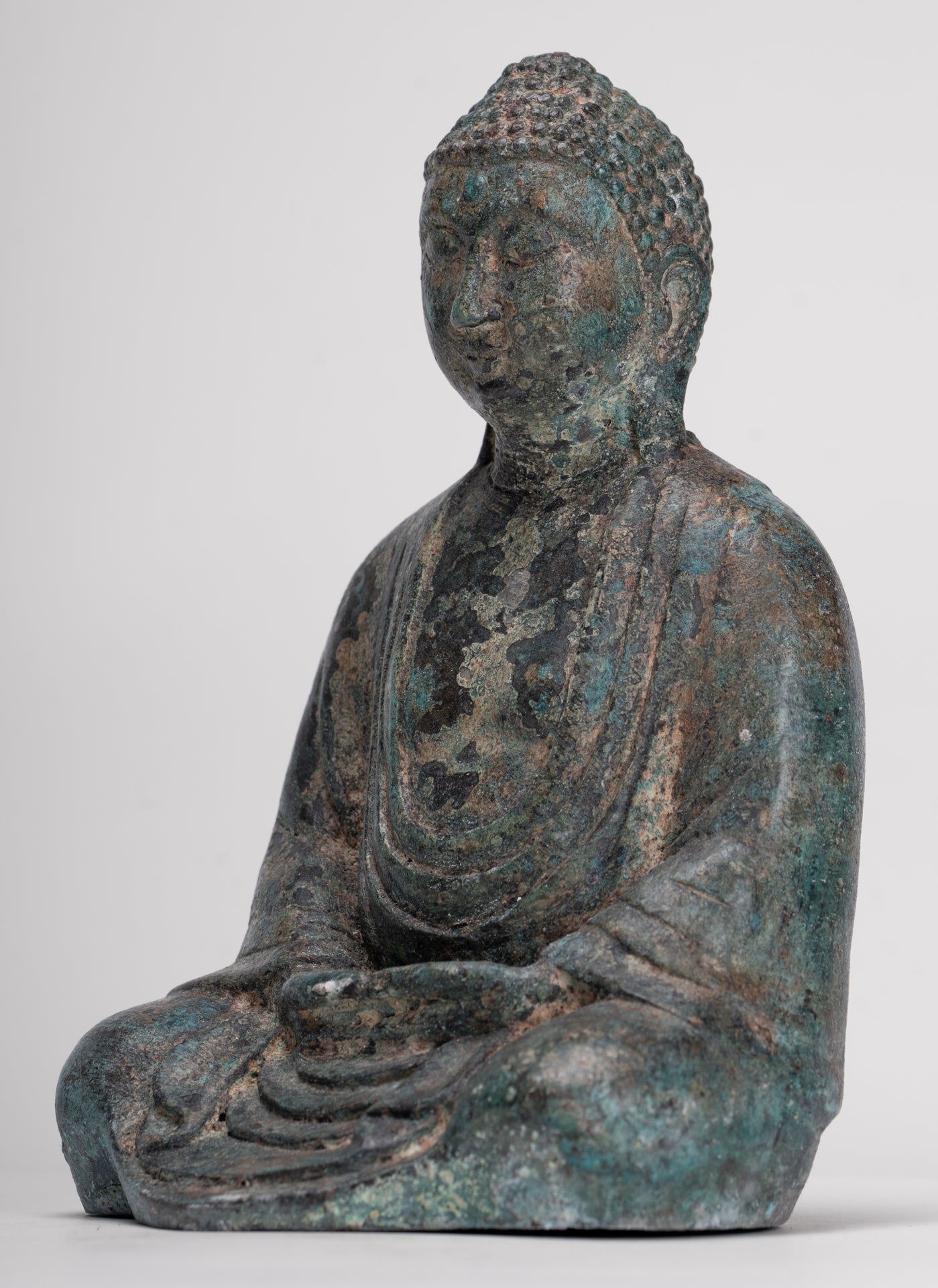 Japanese Buddha - Antique Japanese Style Bronze Seated Meditation Amitabha Buddha Statue - 18cm/7"