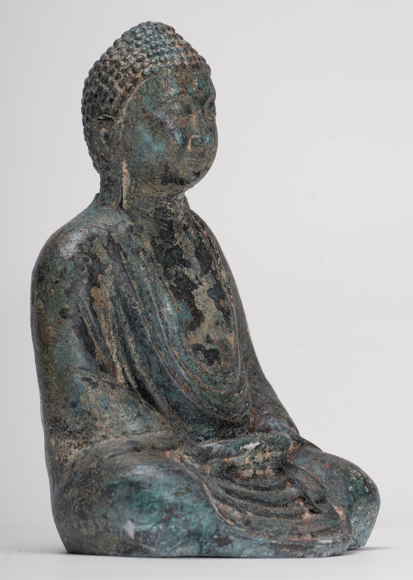 Japanese Buddha - Antique Japanese Style Bronze Seated Meditation Amitabha Buddha Statue - 18cm/7"