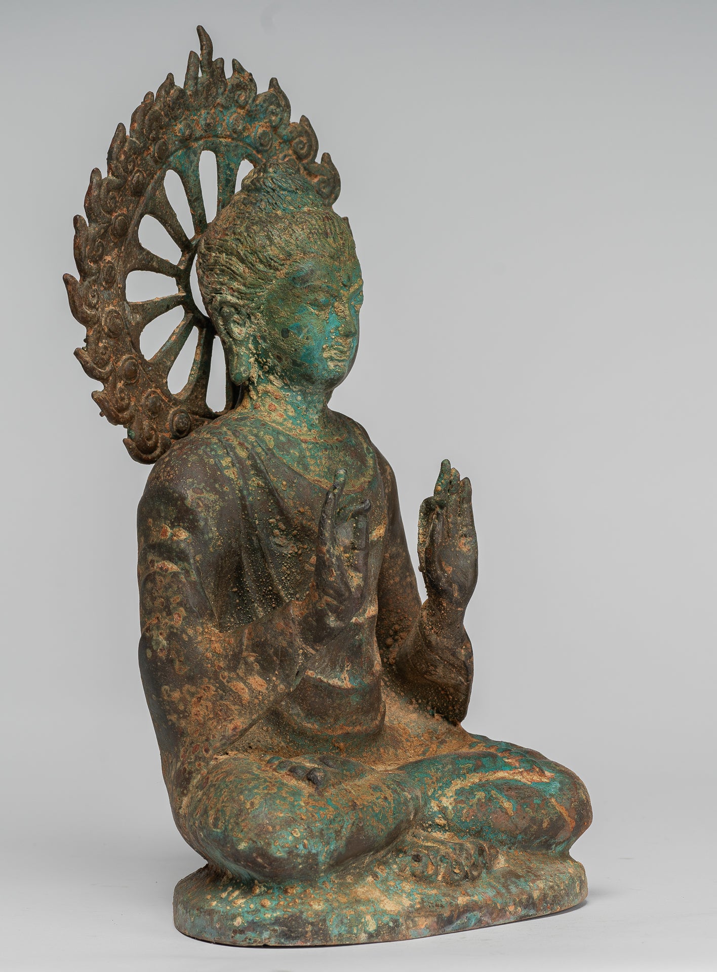 Indian Buddha Statue - Antique Gandhara Style Bronze Protection Buddha Statue - 29cm/12"