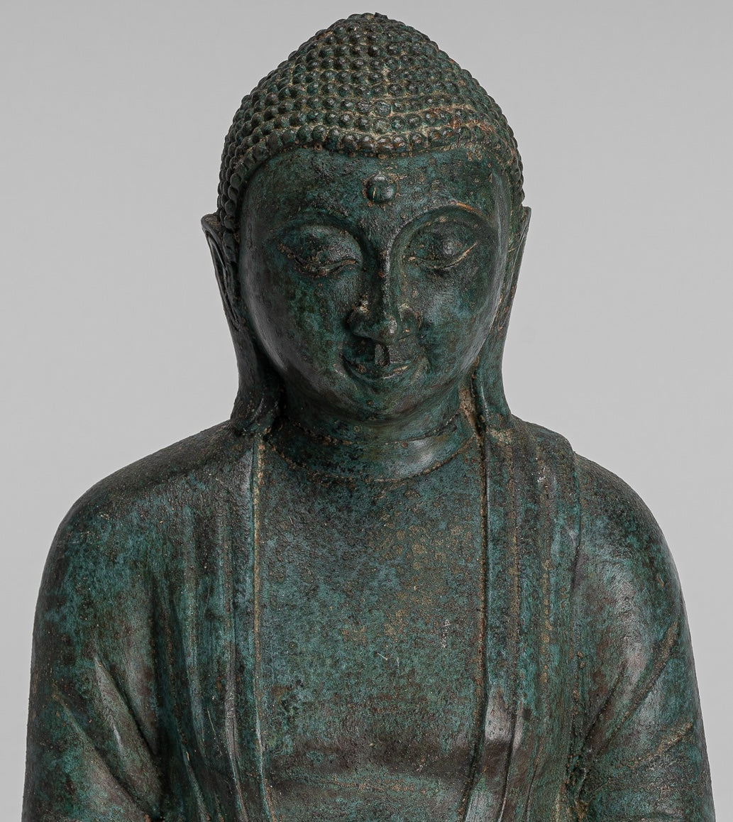 Japanese Buddha - Antique Japanese Style Bronze Seated Meditation Amitabha Buddha Statue - 30cm/12"