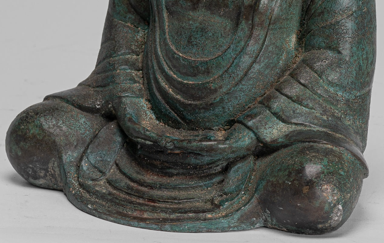Japanese Buddha - Antique Japanese Style Bronze Seated Meditation Amitabha Buddha Statue - 30cm/12"