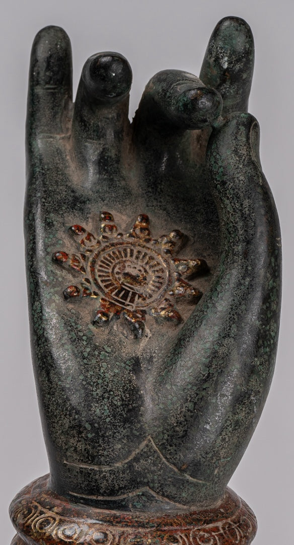 Mano de enseñanza de bronce del sudeste asiático de estilo jemer montado - 29 cm/12 "