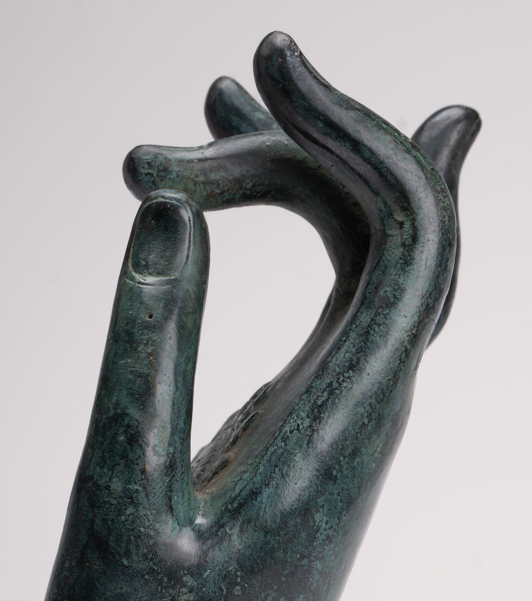 Mounted Antique Khmer Style Southeast Asia Bronze Teaching Hand - 29cm/12"