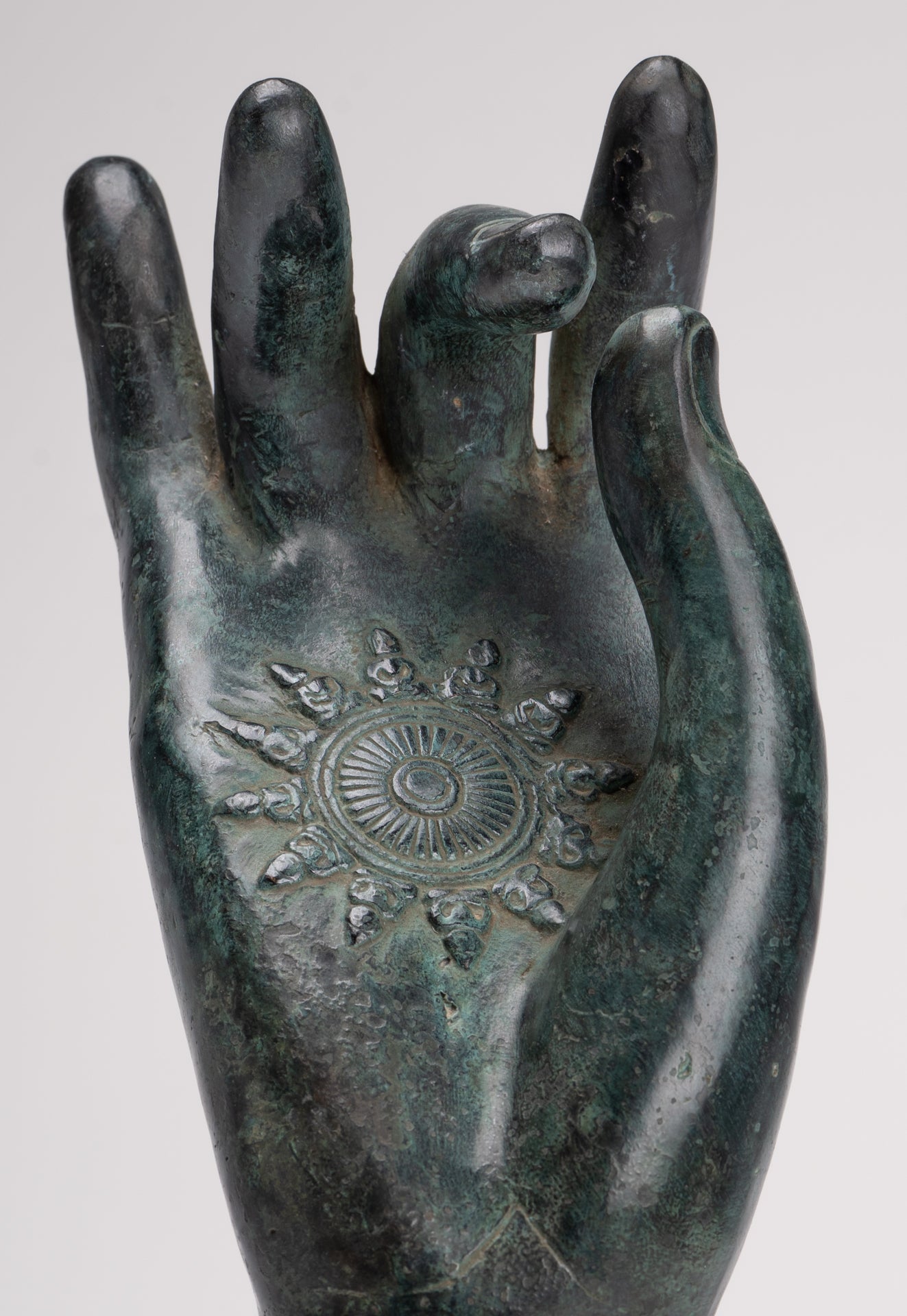Mounted Antique Khmer Style Southeast Asia Bronze Teaching Hand - 29cm/12"