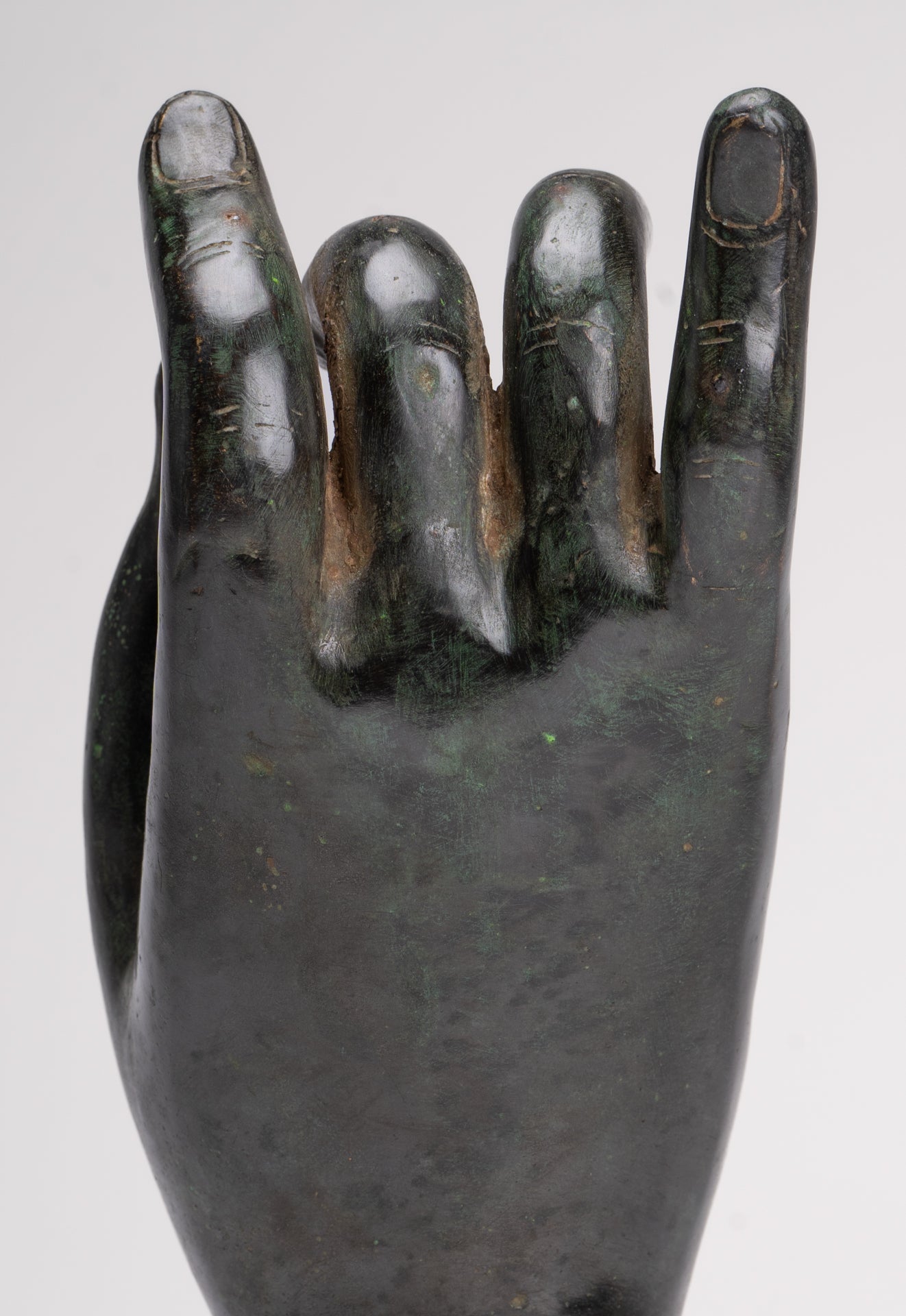 Mounted Antique Khmer Style Southeast Asia Bronze Teaching Hand - 29cm/12"