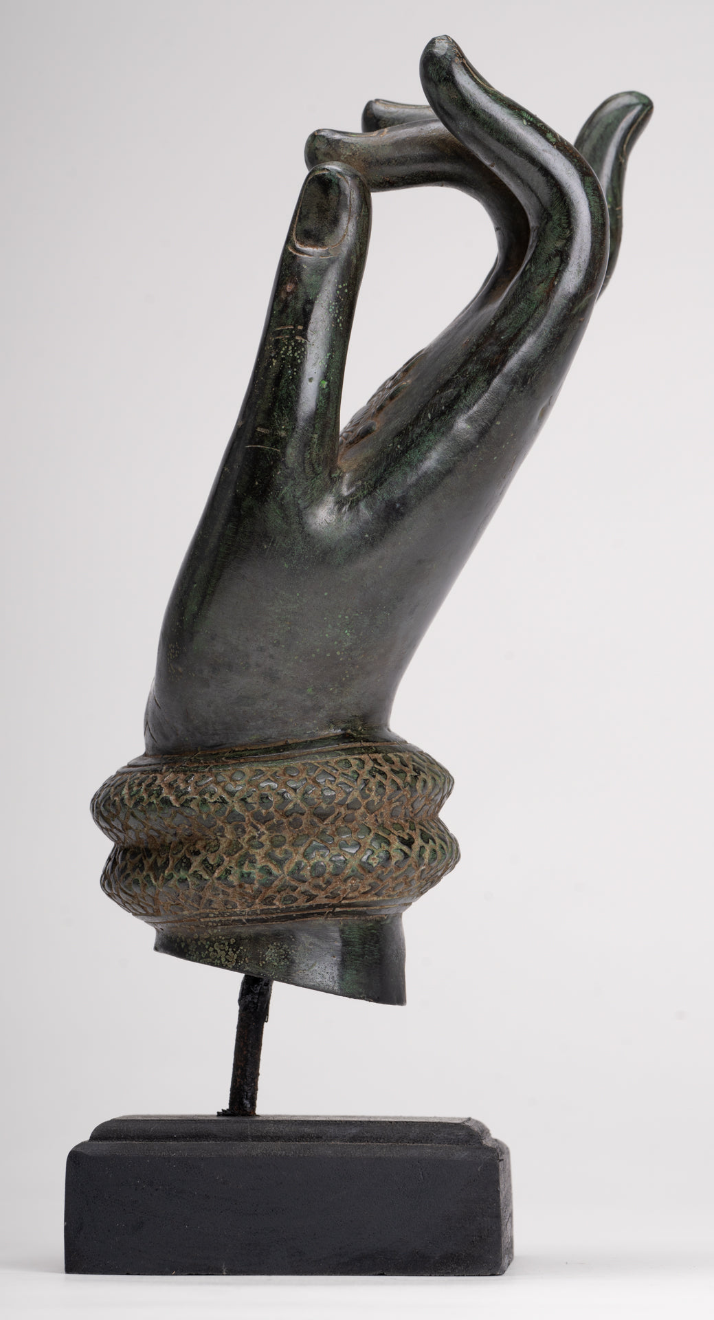 Mounted Antique Khmer Style Southeast Asia Bronze Teaching Hand - 29cm/12"