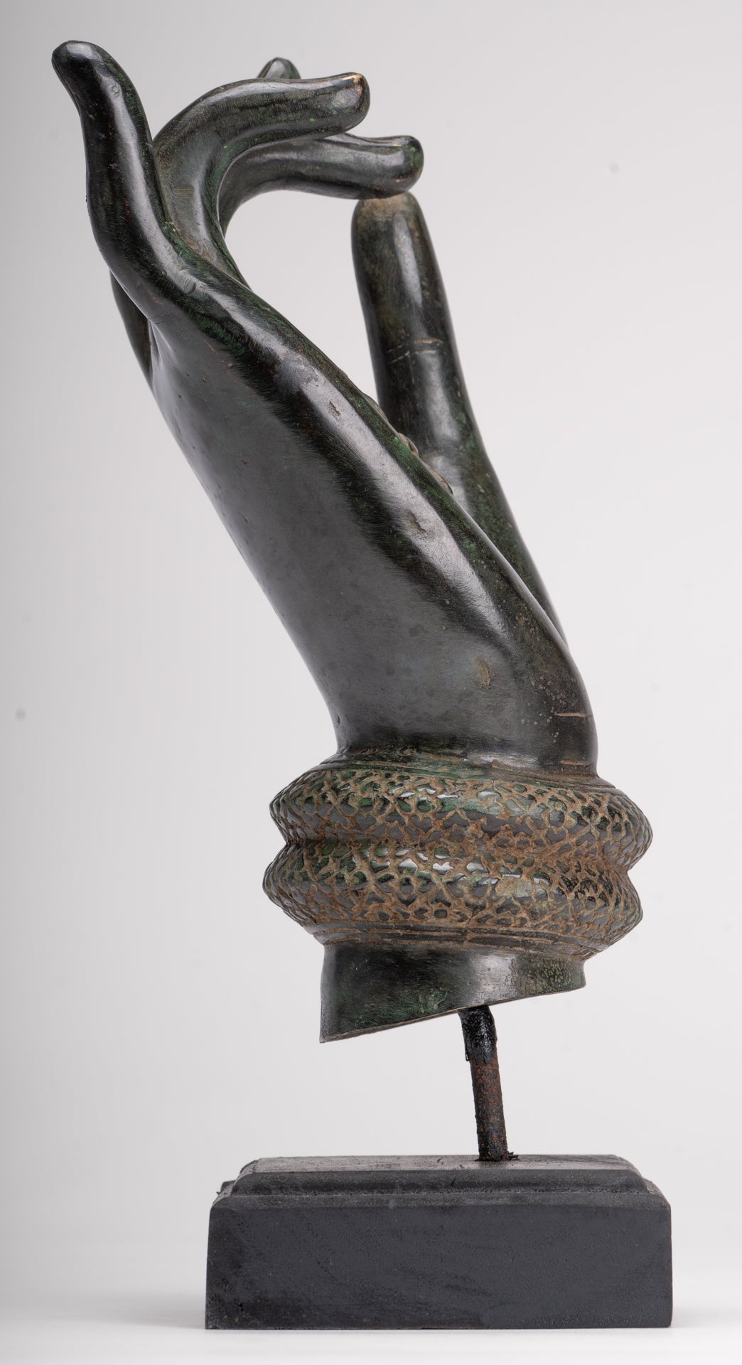 Mounted Antique Khmer Style Southeast Asia Bronze Teaching Hand - 29cm/12"