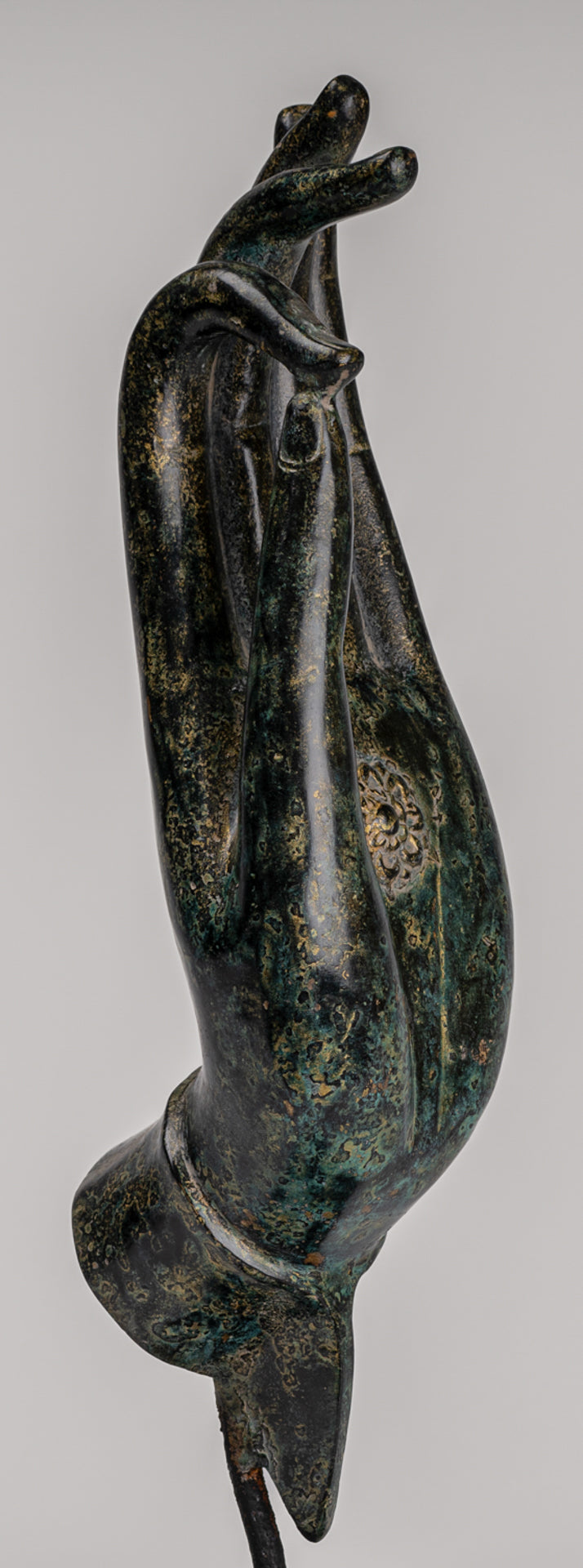 Mounted Antique Khmer Style Southeast Asia Bronze Teaching Hand - 38cm/15"