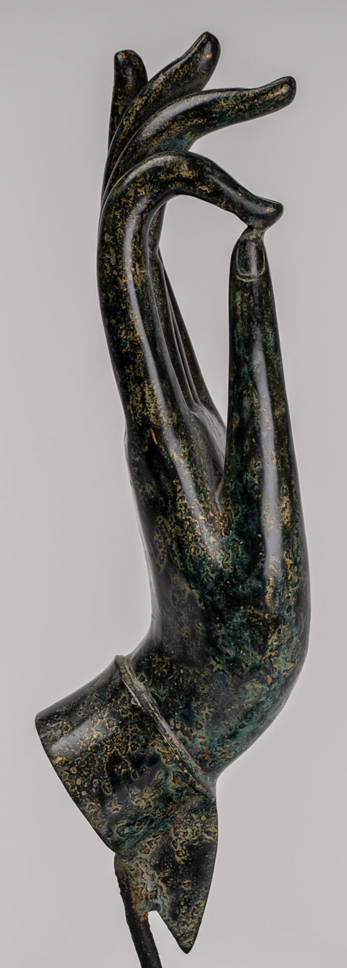 Mounted Antique Khmer Style Southeast Asia Bronze Teaching Hand - 38cm/15"