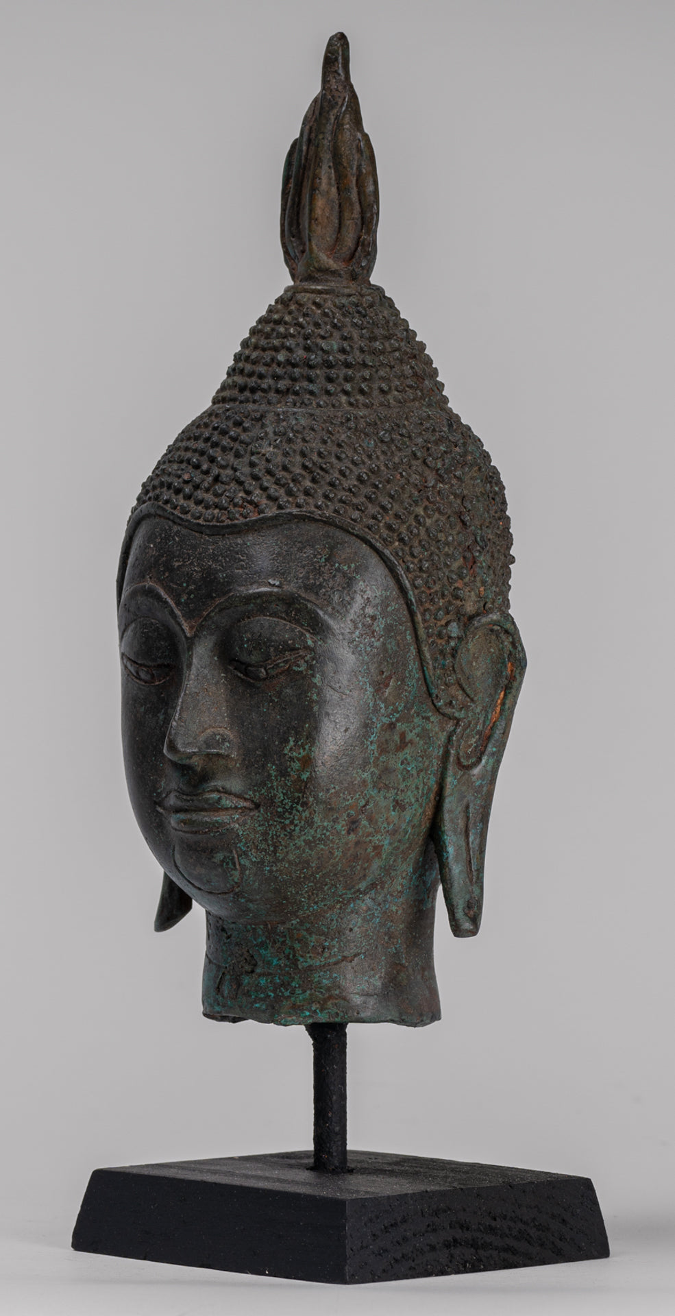 Buddha Head - Antique Thai Style Sukhothai Mounted Bronze Buddha Head - 30cm/12"