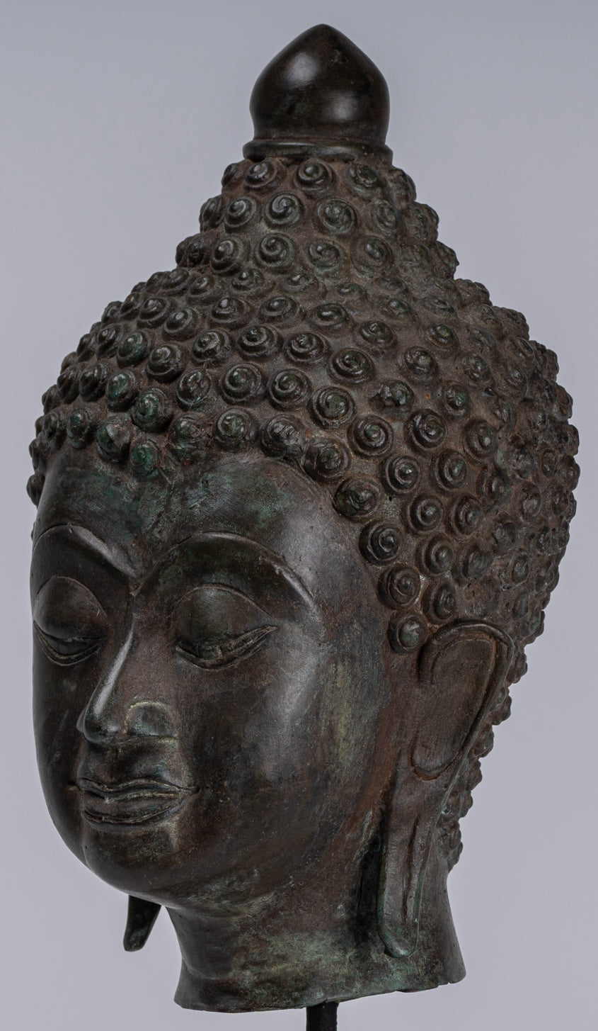 Cabeza de Buda - Cabeza de Buda de Bronce Montado de Estilo Thai CHiang Saen - 33 cm/13 "