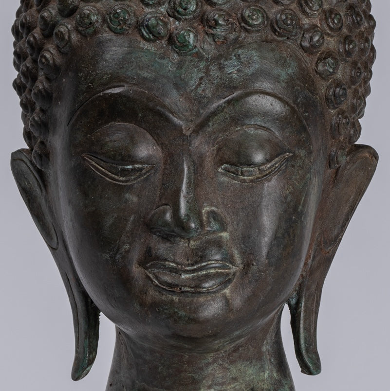 Cabeza de Buda - Cabeza de Buda de Bronce Montado de Estilo Thai CHiang Saen - 33 cm/13 "