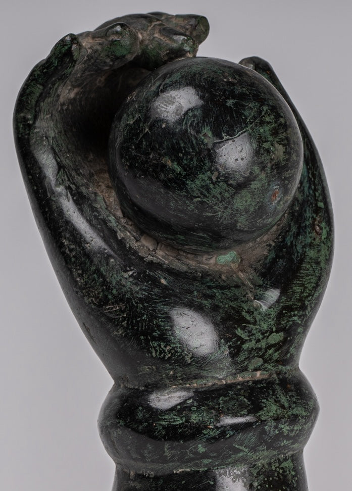 Mounted Antique Khmer Style Southeast Asia Bronze Vishnu Hand & Pinda or Ball - 22cm/9"