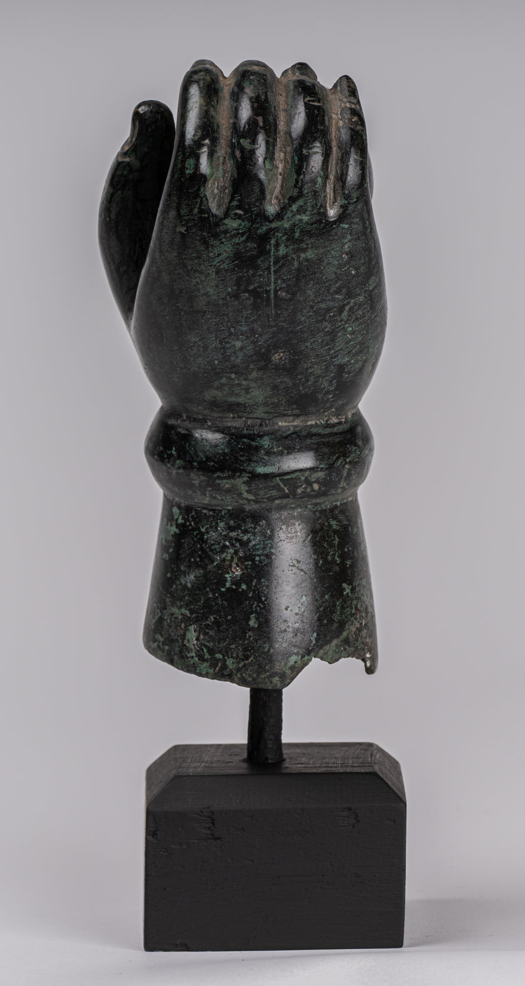 Mounted Antique Khmer Style Southeast Asia Bronze Vishnu Hand & Pinda or Ball - 22cm/9"