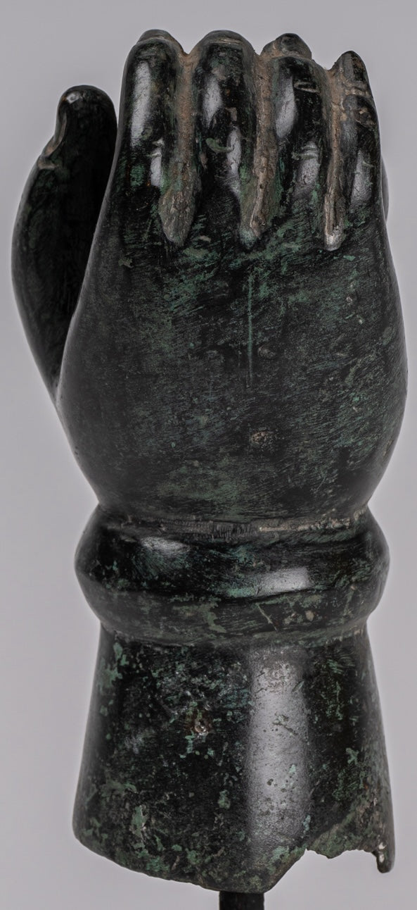 Mounted Antique Khmer Style Southeast Asia Bronze Vishnu Hand & Pinda or Ball - 22cm/9"