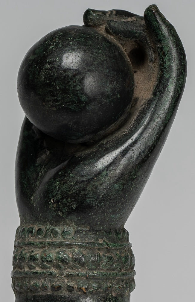 Mounted Antique Khmer Style Southeast Asia Bronze Vishnu Hand & Pinda or Ball - 22cm/9"