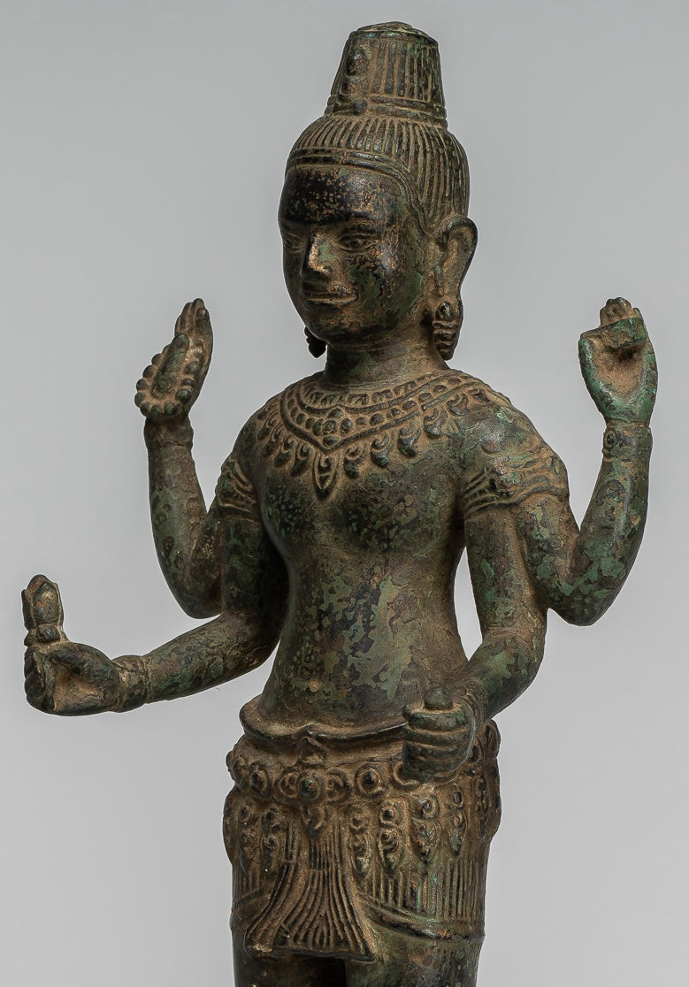 Antique Khmer Style Bronze Bayon Style Standing Lokeshvara Statue - 37cm/15"