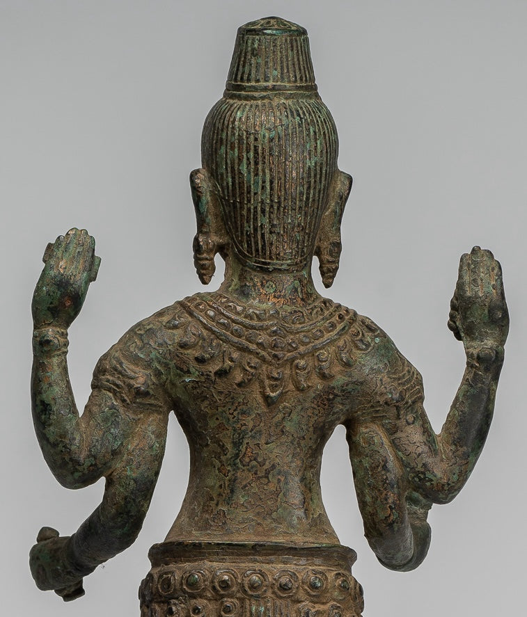 Antique Khmer Style Bronze Bayon Style Standing Lokeshvara Statue - 37cm/15"