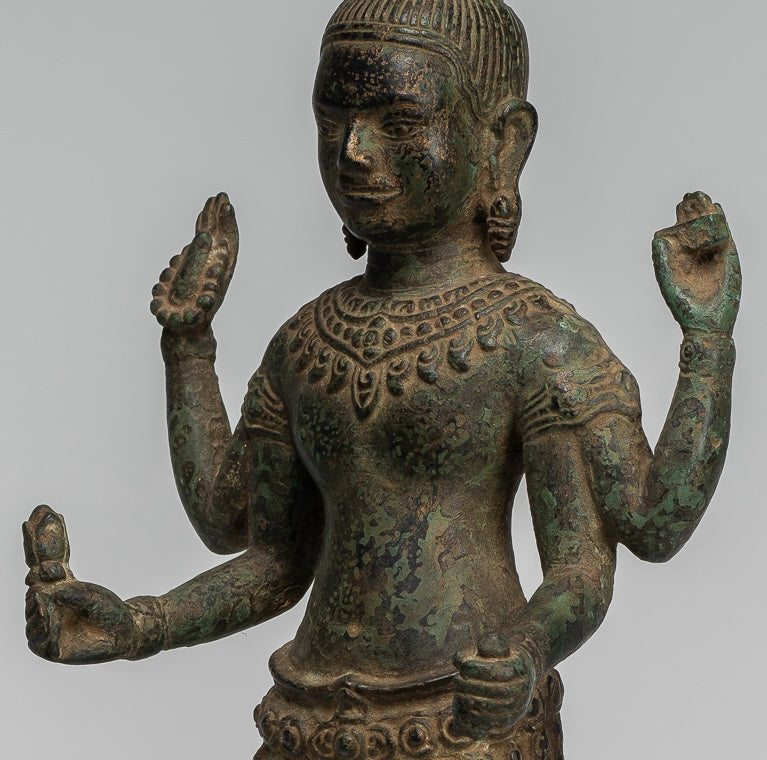 Antique Khmer Style Bronze Bayon Style Standing Lokeshvara Statue - 37cm/15"