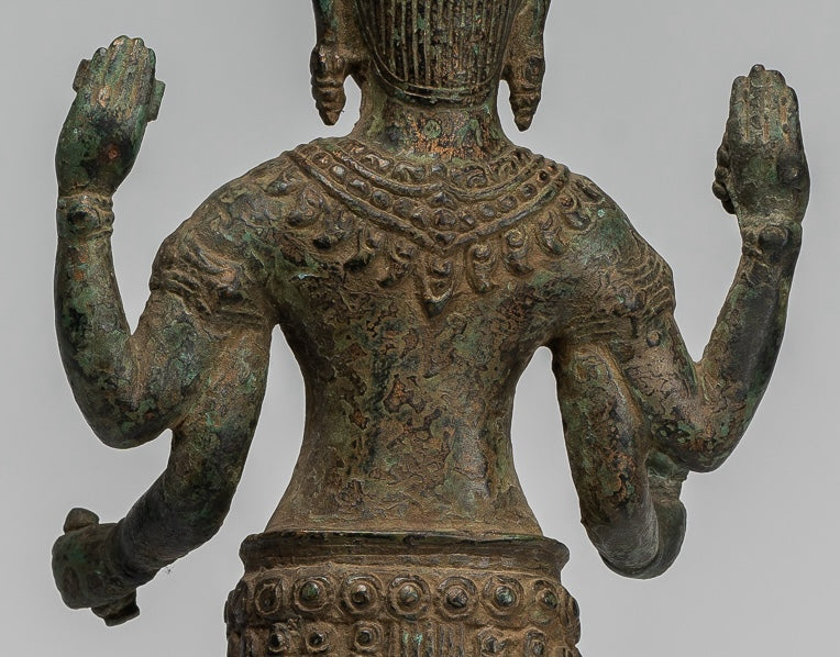 Antique Khmer Style Bronze Bayon Style Standing Lokeshvara Statue - 37cm/15"