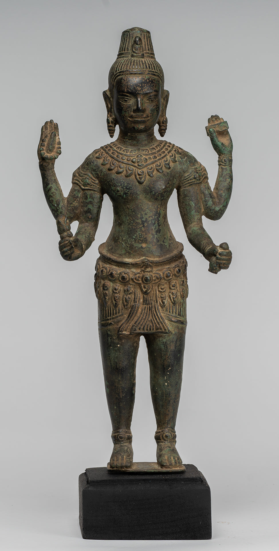 Antique Khmer Style Bronze Bayon Style Standing Lokeshvara Statue - 37cm/15"