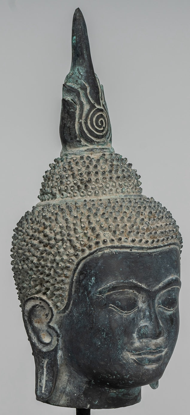 Estatua de Buda - Cabeza de Buda Montada de Bronce Estilo de Bronce Antiguo - 29 cm/12 "